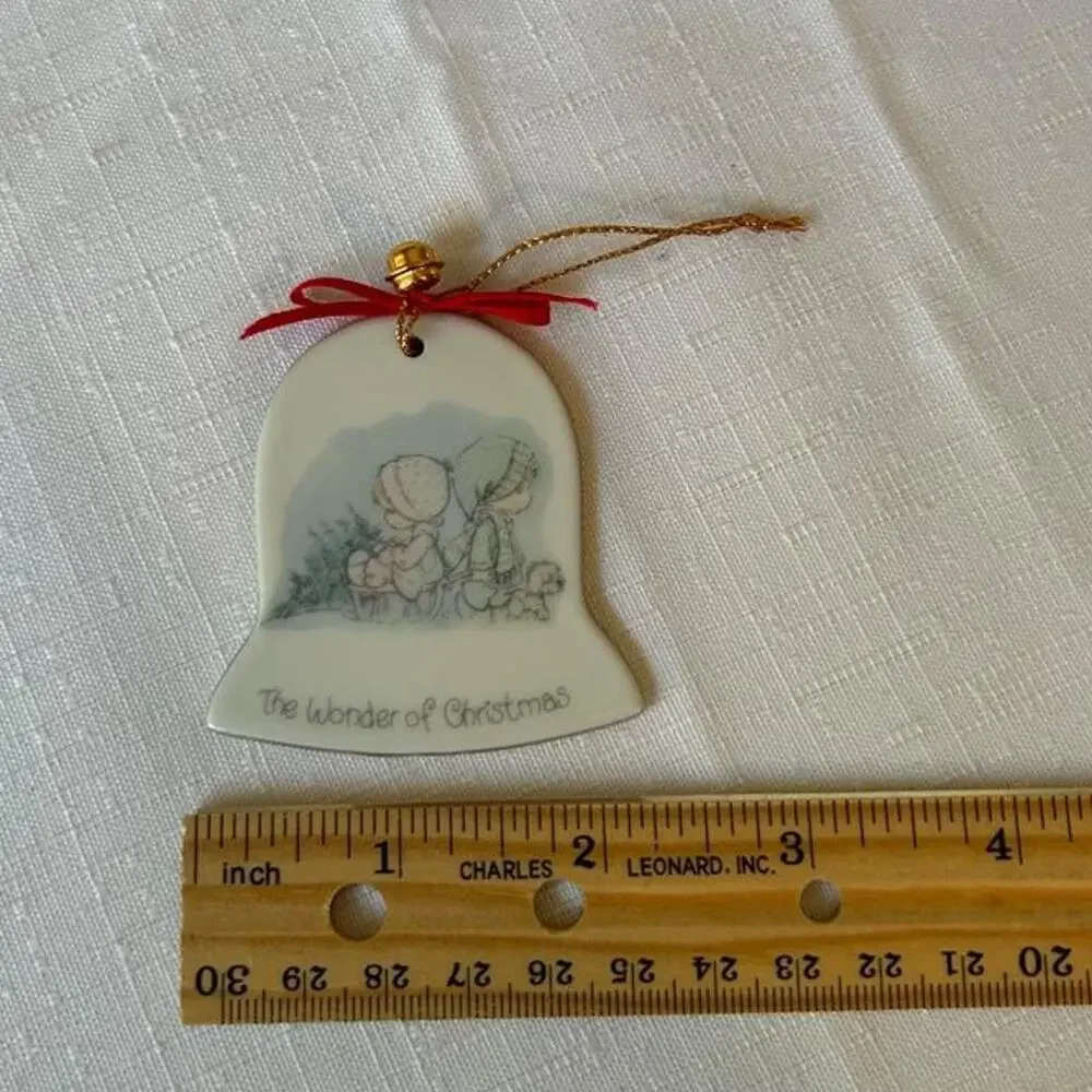 Vintage 80s ceramic precious moments The Wonder of Christmas bell ornament